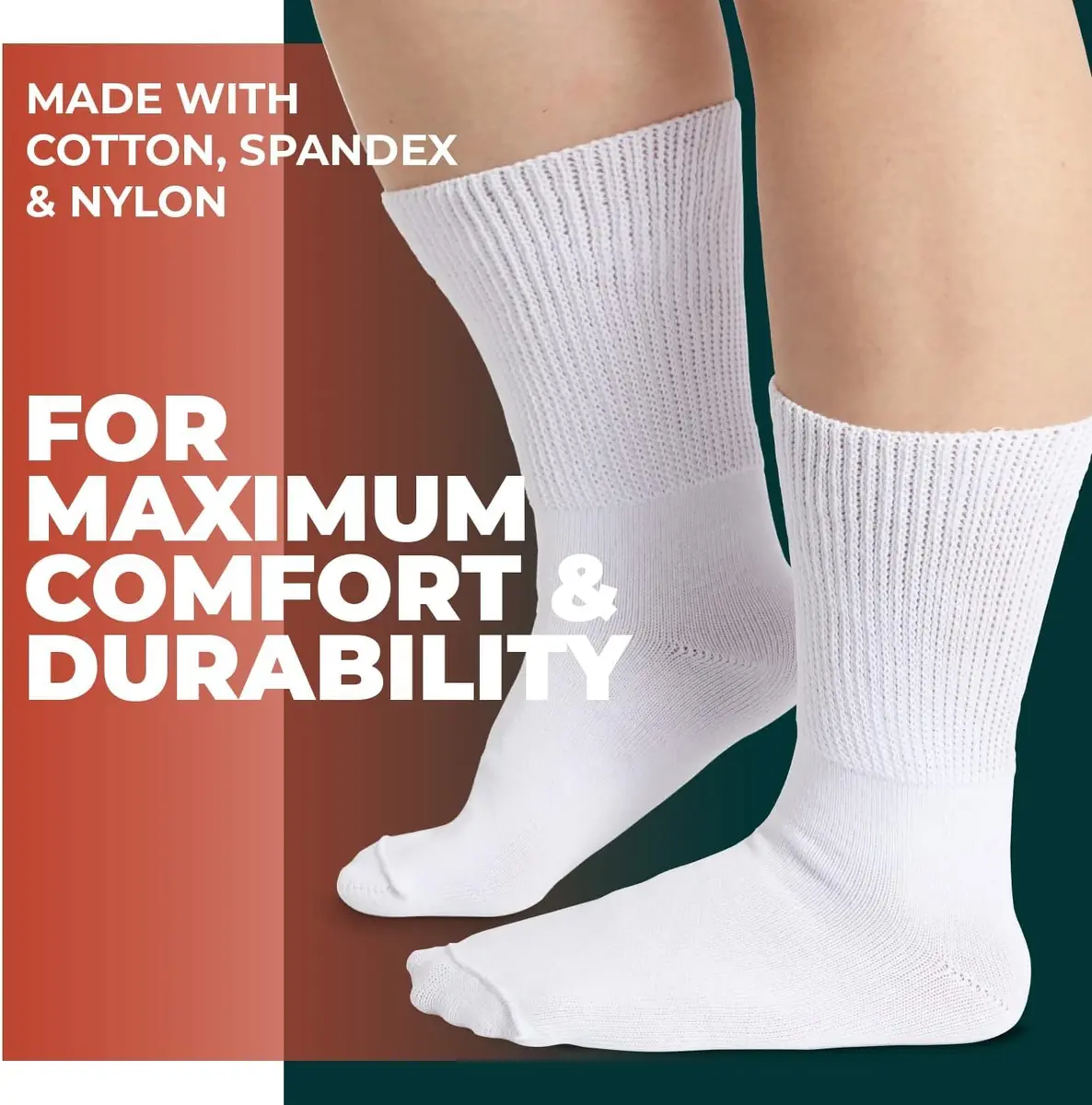 FORTIVO Extra Wide Socks for Swollen Feet | Diabetic Hospital Socks for Men & Women, Non Slip, 2 Pairs, 30" - view 2
