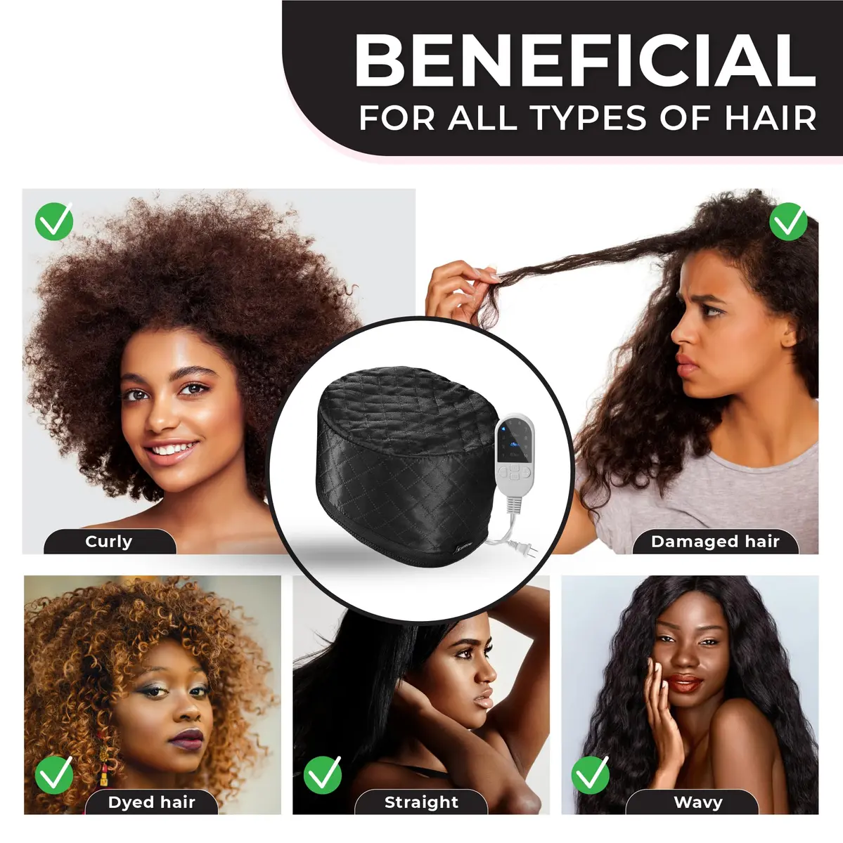 SISWOW Hair Steamer Thermal Heat Cap for Natural Hair | Deep Conditioning & Moisture (110V, 45W, Black) - view 6
