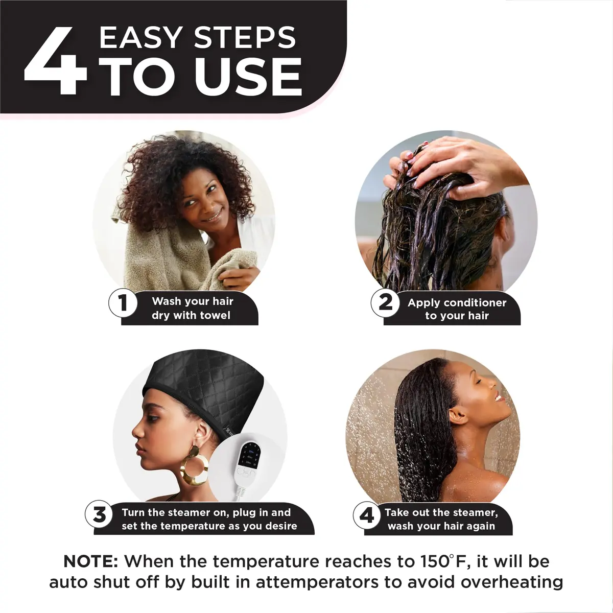 SISWOW Hair Steamer Thermal Heat Cap for Natural Hair | Deep Conditioning & Moisture (110V, 45W, Black) - view 7