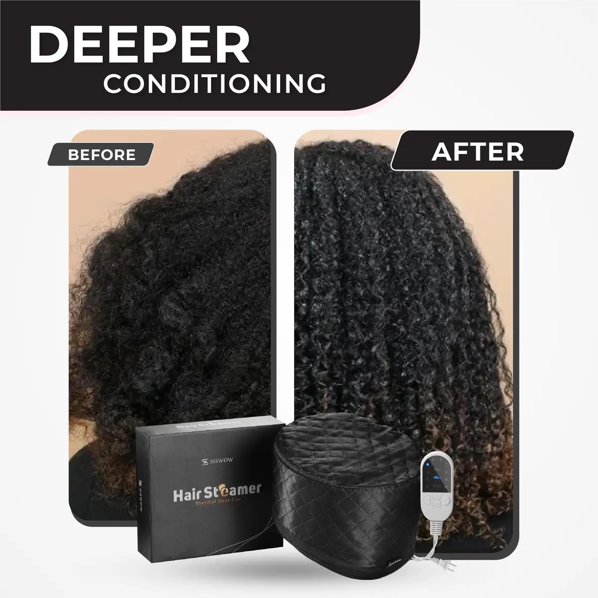 SISWOW Hair Steamer Thermal Heat Cap for Natural Hair | Deep Conditioning & Moisture (110V, 45W, Black) - view 2