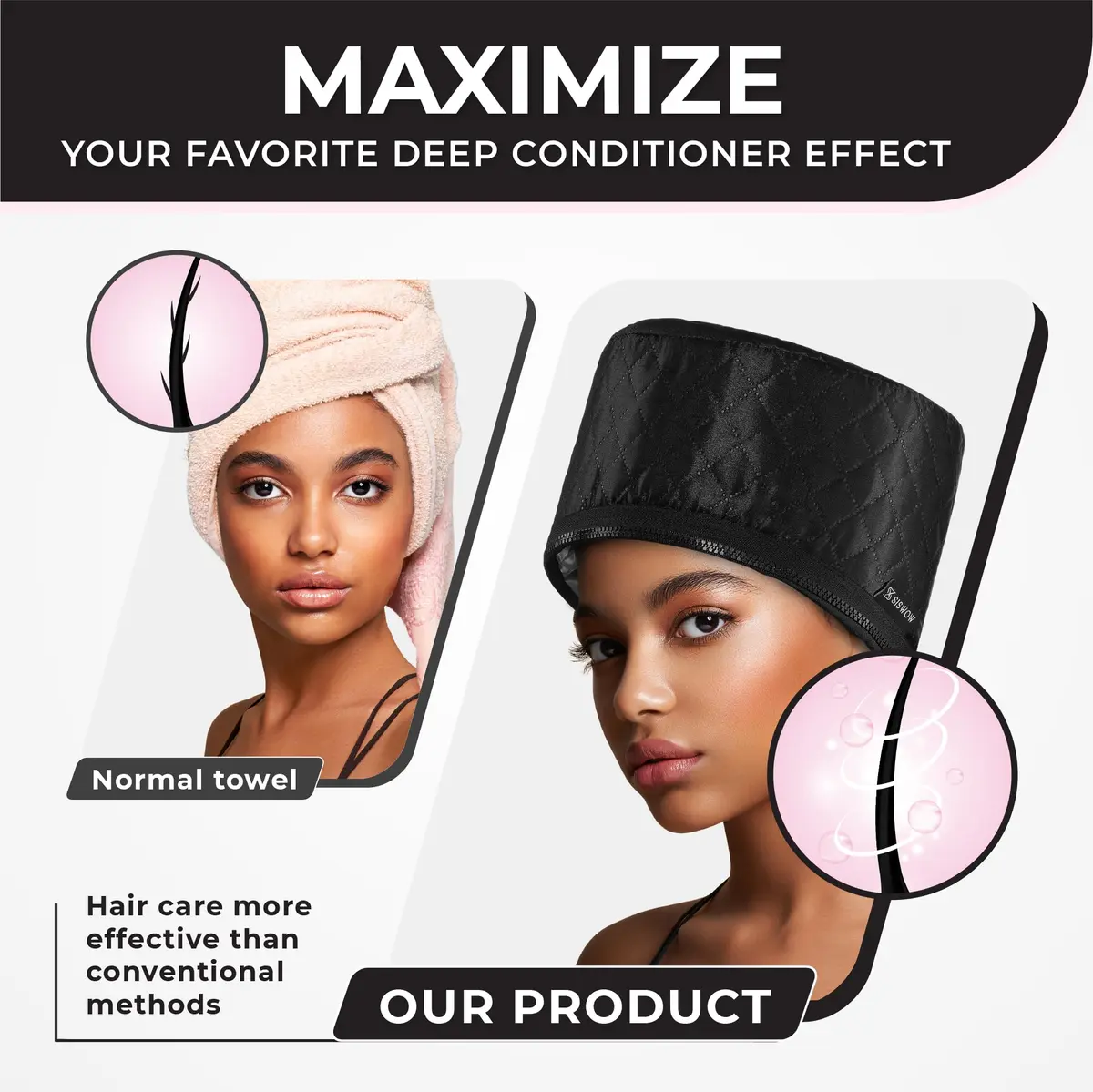 SISWOW Hair Steamer Thermal Heat Cap for Natural Hair | Deep Conditioning & Moisture (110V, 45W, Black) - view 3