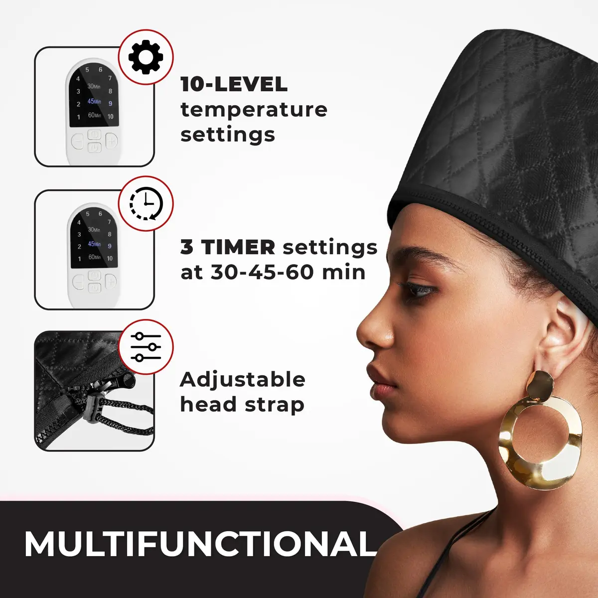 SISWOW Hair Steamer Thermal Heat Cap for Natural Hair | Deep Conditioning & Moisture (110V, 45W, Black) - view 4