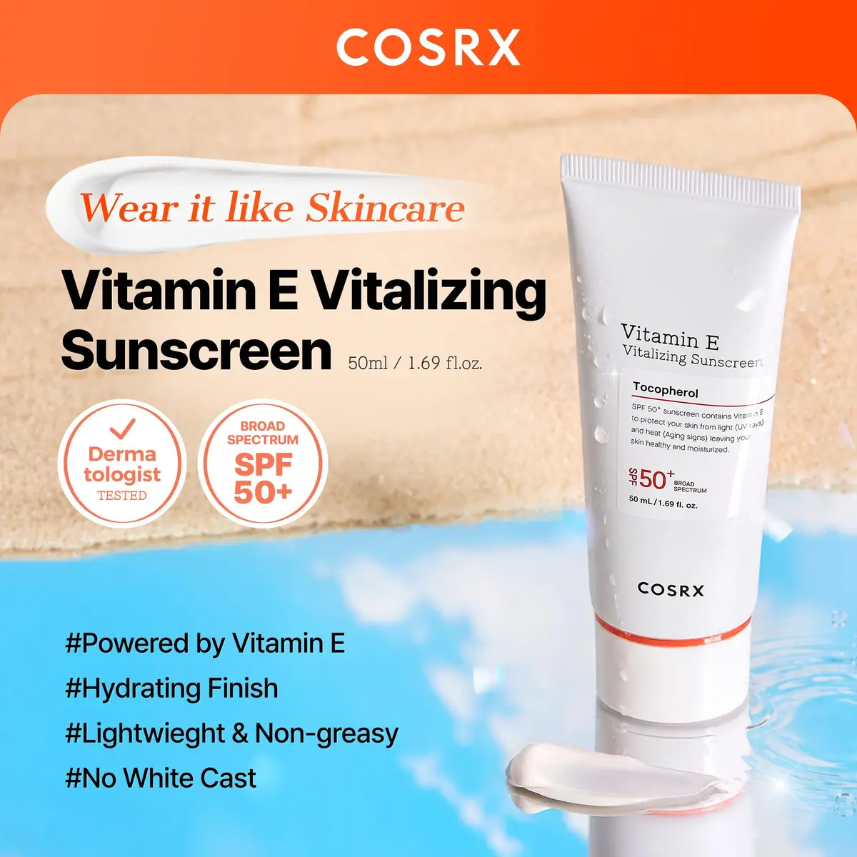 COSRX Vitamin E Sunscreen SPF 50 | Natural Glow, Oily Skin, 1.69 fl oz - view 2