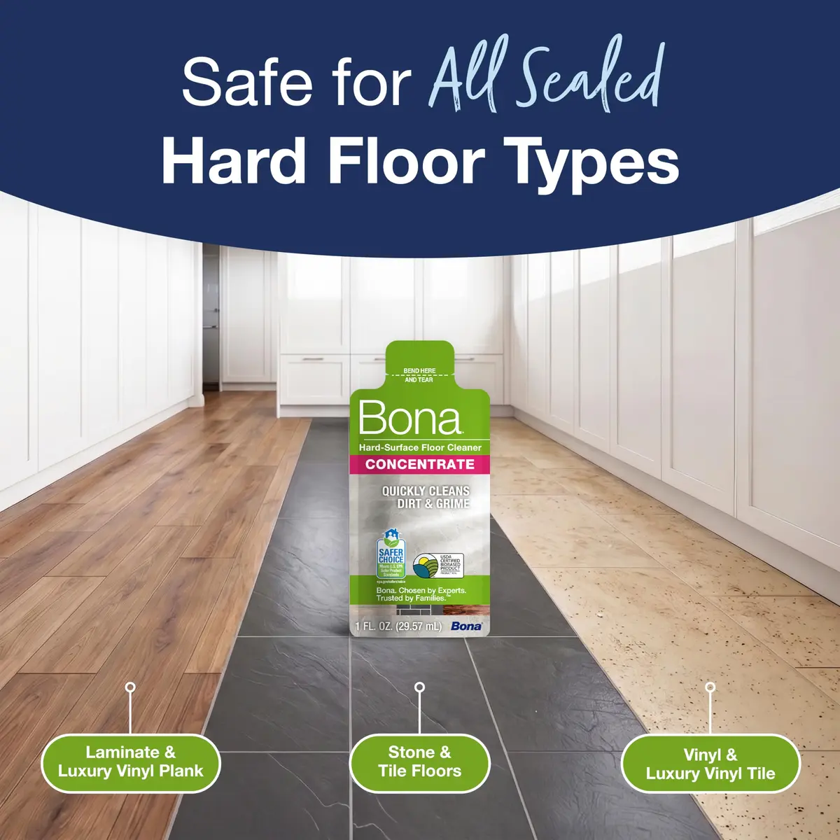 Bona Multi-Surface Floor Cleaner Concentrate 1 fl oz (29.57 ml) 4-Pack | pH Neutral Formula for Stone, Tile, Laminate, Vinyl Floors - view 6