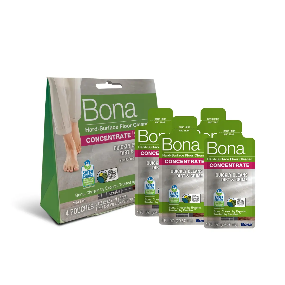 Bona Multi-Surface Floor Cleaner Concentrate 1 fl oz (29.57 ml) 4-Pack | pH Neutral Formula for Stone, Tile, Laminate, Vinyl Floors - main product image