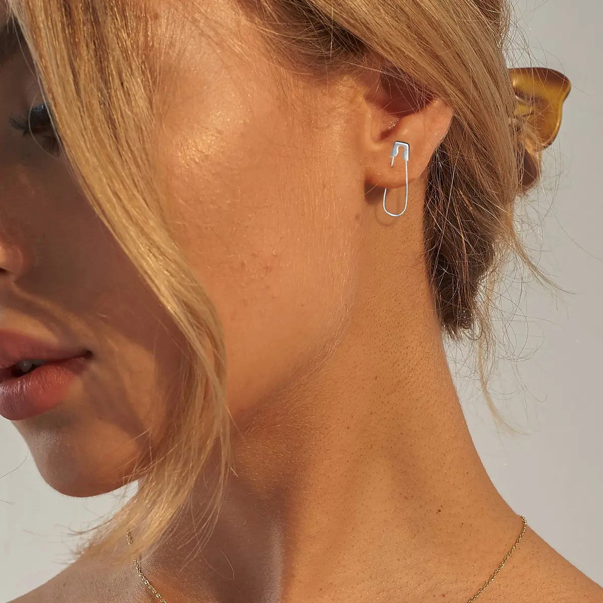SANNYRA Silver Safety Pin Earrings for Women | Minimalist Dangle Hoop Paper Clip - view 3