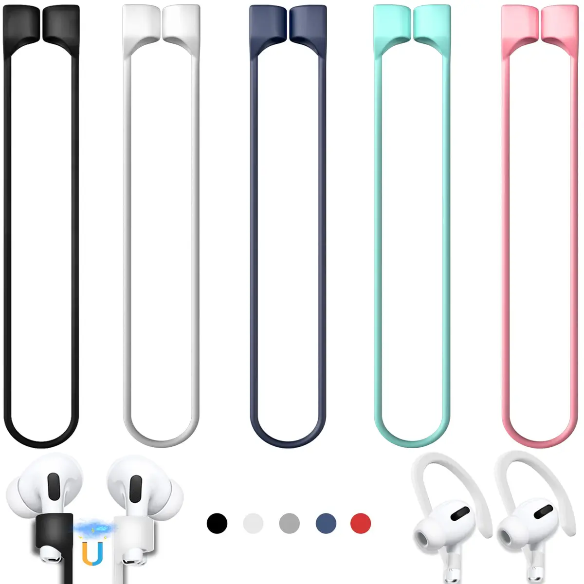 Mooyavia Ultra Strong Magnetic Anti-Lost Strap for AirPods Pro - 5 Color | Magnetic Silicone Neck Lanyard - main product image