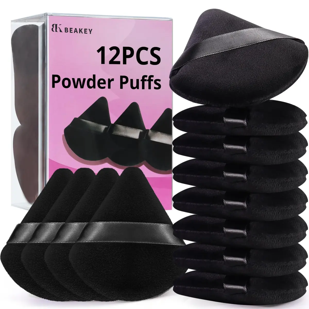 BEAKEY Powder Puff 12pcs Face Triangle Powder Puffs for Loose & Foundation | Precise, Soft & Reusable - main product image