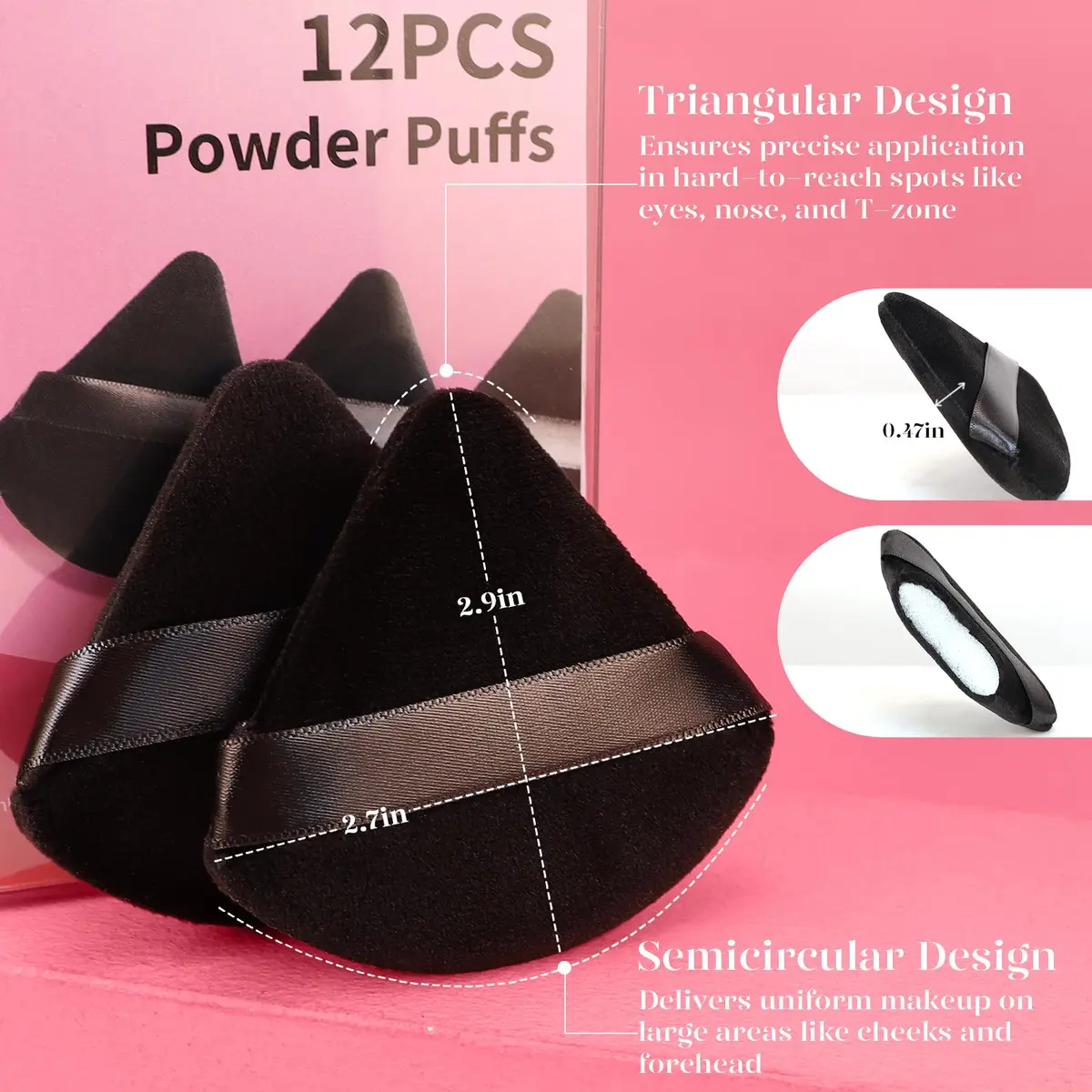 BEAKEY Powder Puff 12pcs Face Triangle Powder Puffs for Loose & Foundation | Precise, Soft & Reusable - view 3