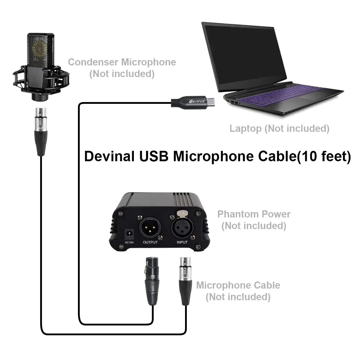 Devinal XLR to USB C Cable 3.05m (10 FT) | High Fidelity Digital Audio Recording - view 4