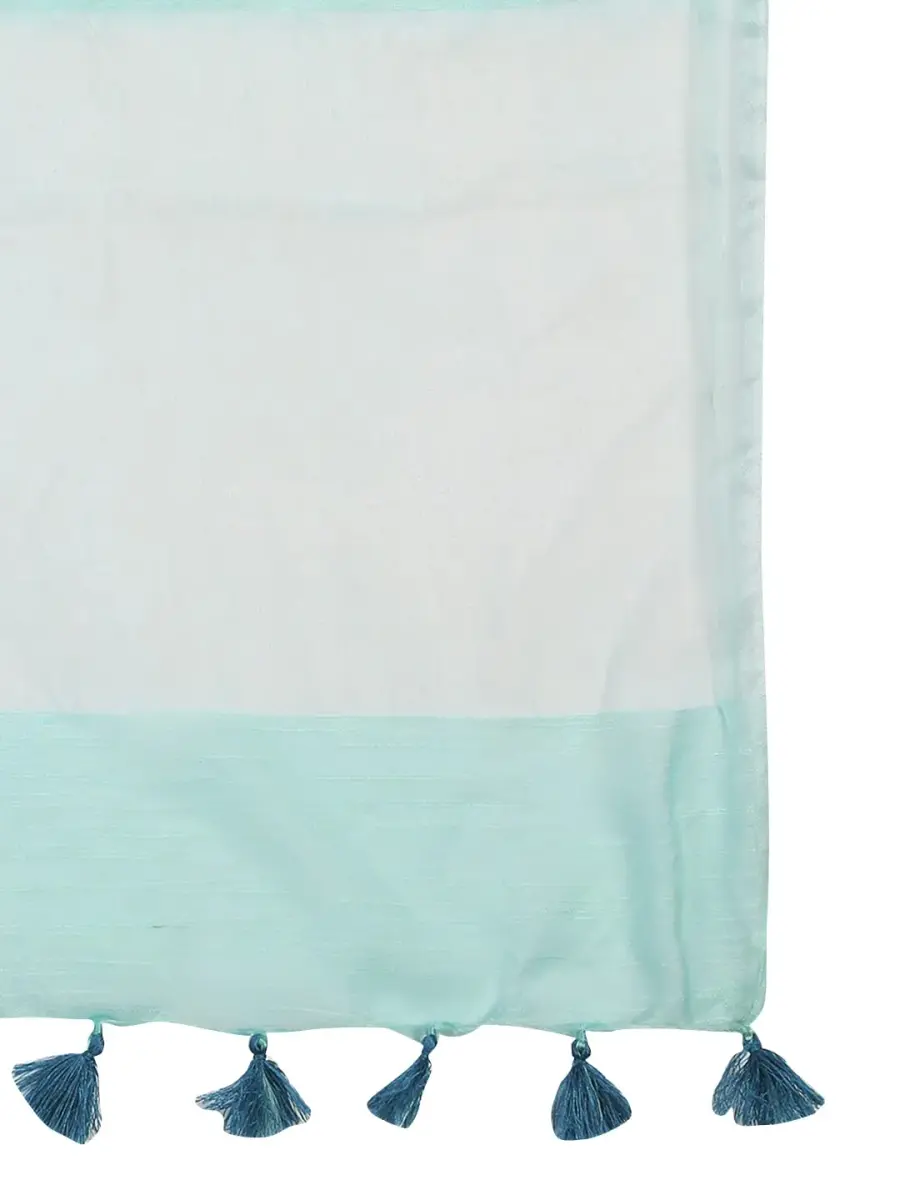 DUPATTA BAZAAR Light Blue Linen Dupatta with Organza Border & Tassels 240cm (94.49 inches) | Elegant Ethnic Wear for Occasions - view 3