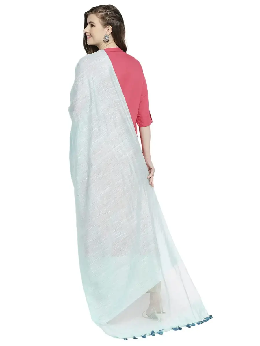 DUPATTA BAZAAR Light Blue Linen Dupatta with Organza Border & Tassels 240cm (94.49 inches) | Elegant Ethnic Wear for Occasions - view 4