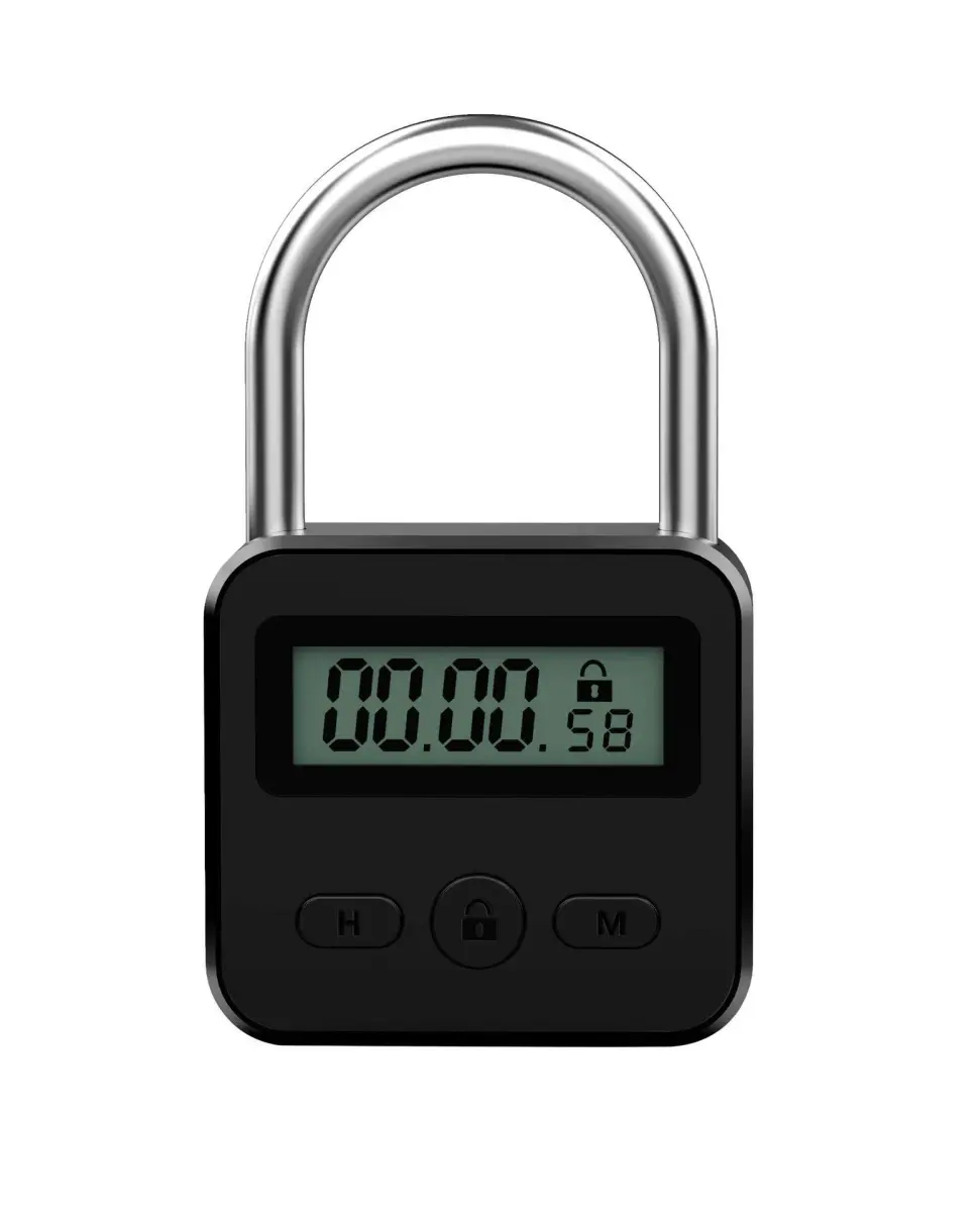 Enajucy Metal Timer Lock Black | Rechargeable Electronic Time Padlock with LCD Display - main product image