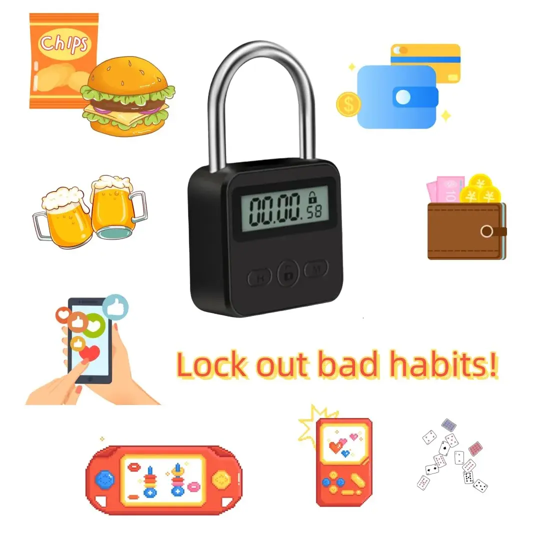 Enajucy Metal Timer Lock Black | Rechargeable Electronic Time Padlock with LCD Display - view 6
