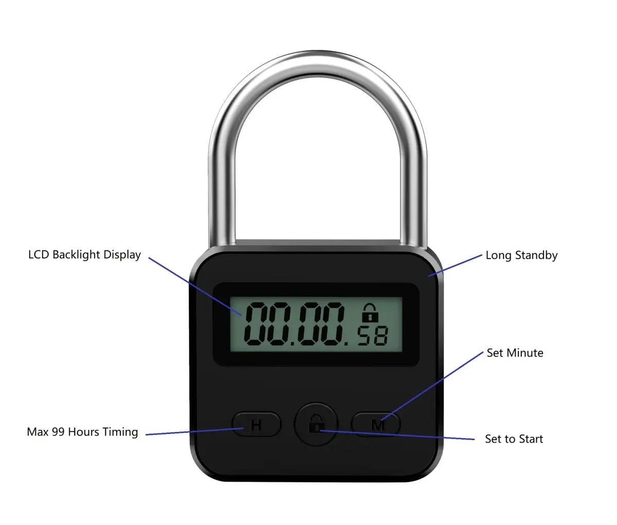 Enajucy Metal Timer Lock Black | Rechargeable Electronic Time Padlock with LCD Display - view 3