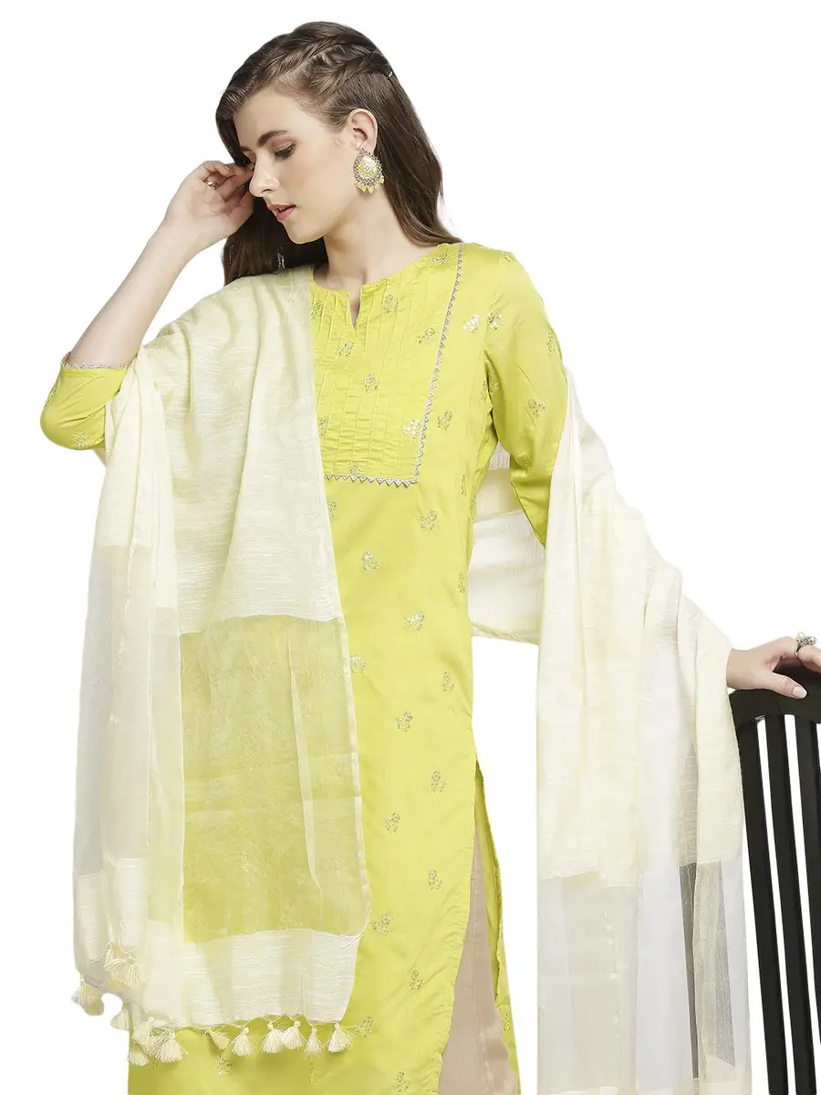 DUPATTA BAZAAR Cream Linen Dupatta with Organza Border and Tassels 2.4m (8.2 ft) | Imported Elegance for Indian Occasions - view 7
