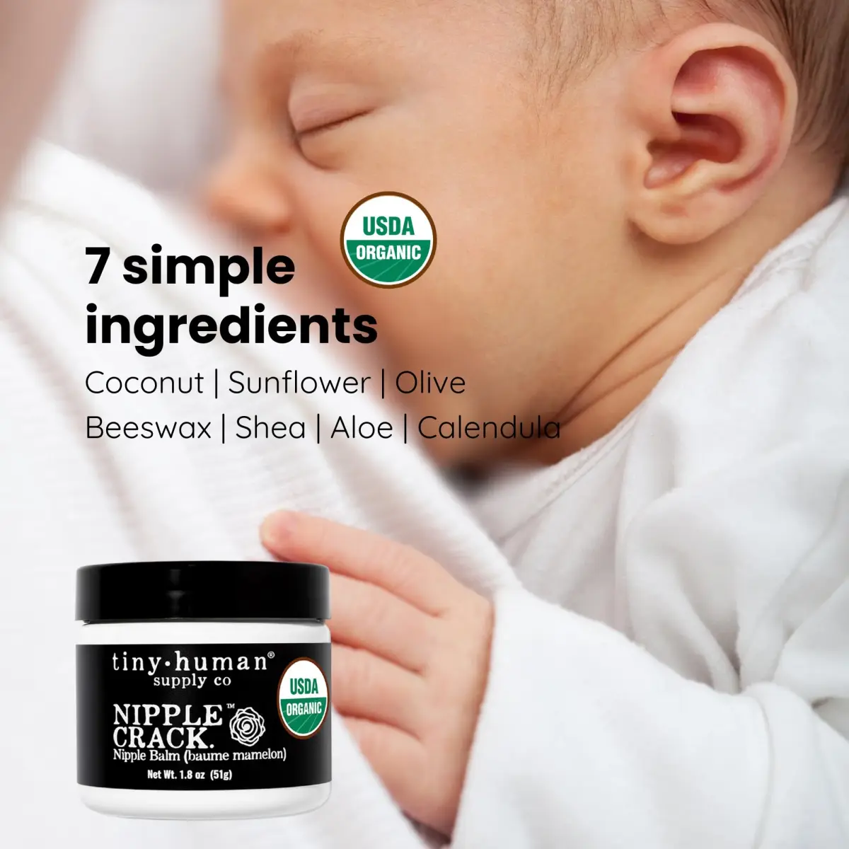 Tiny Human Supply Co Nipple Crack USDA Organic Balm, 1.8 oz (51 g) Jar — 3-Pack for Breastfeeding Mothers - view 6