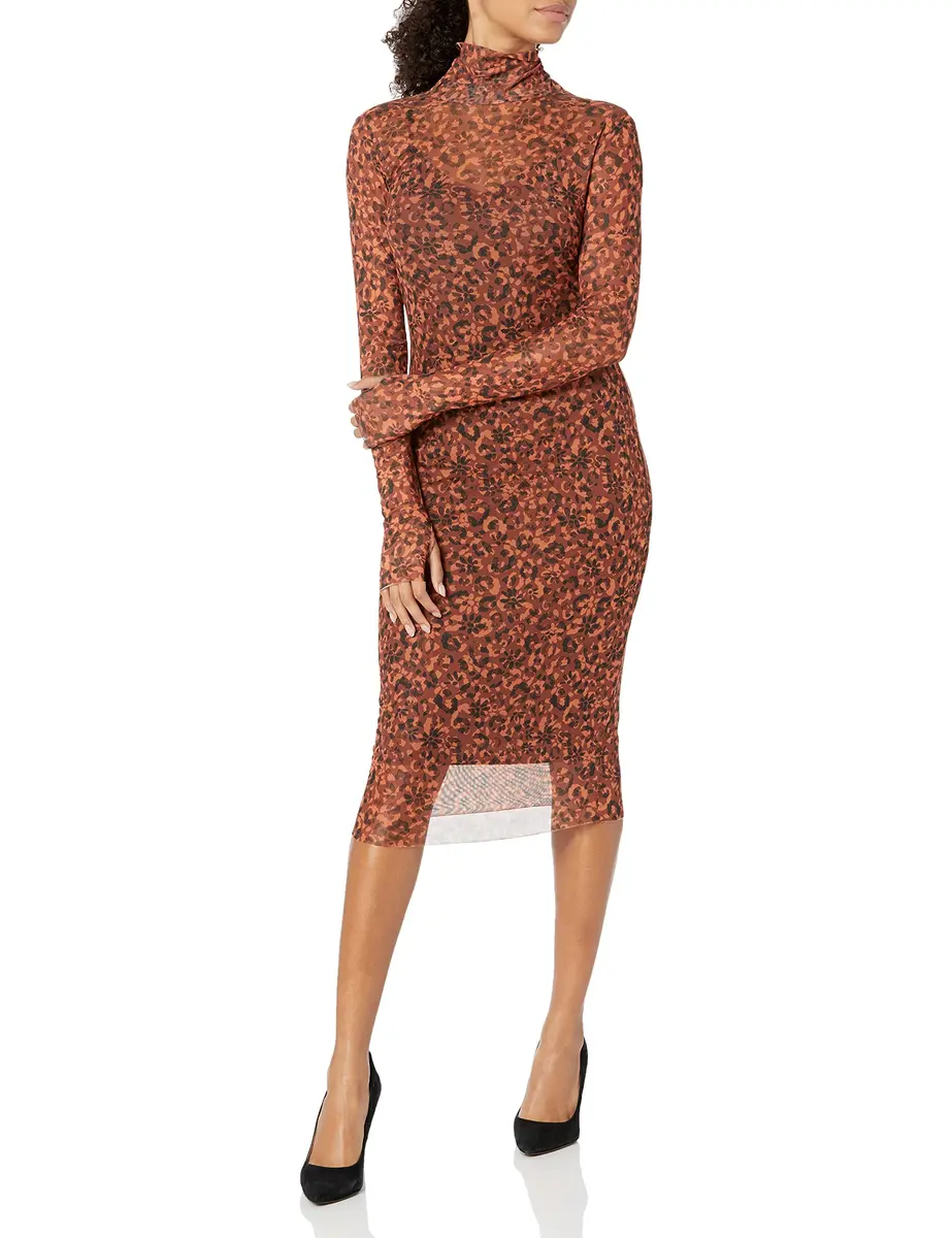 Steve Madden Vivienne Casual Dress X-Small US | Psychedelic Dreams Print, Mocha Bisque, Long Sleeve - main product image
