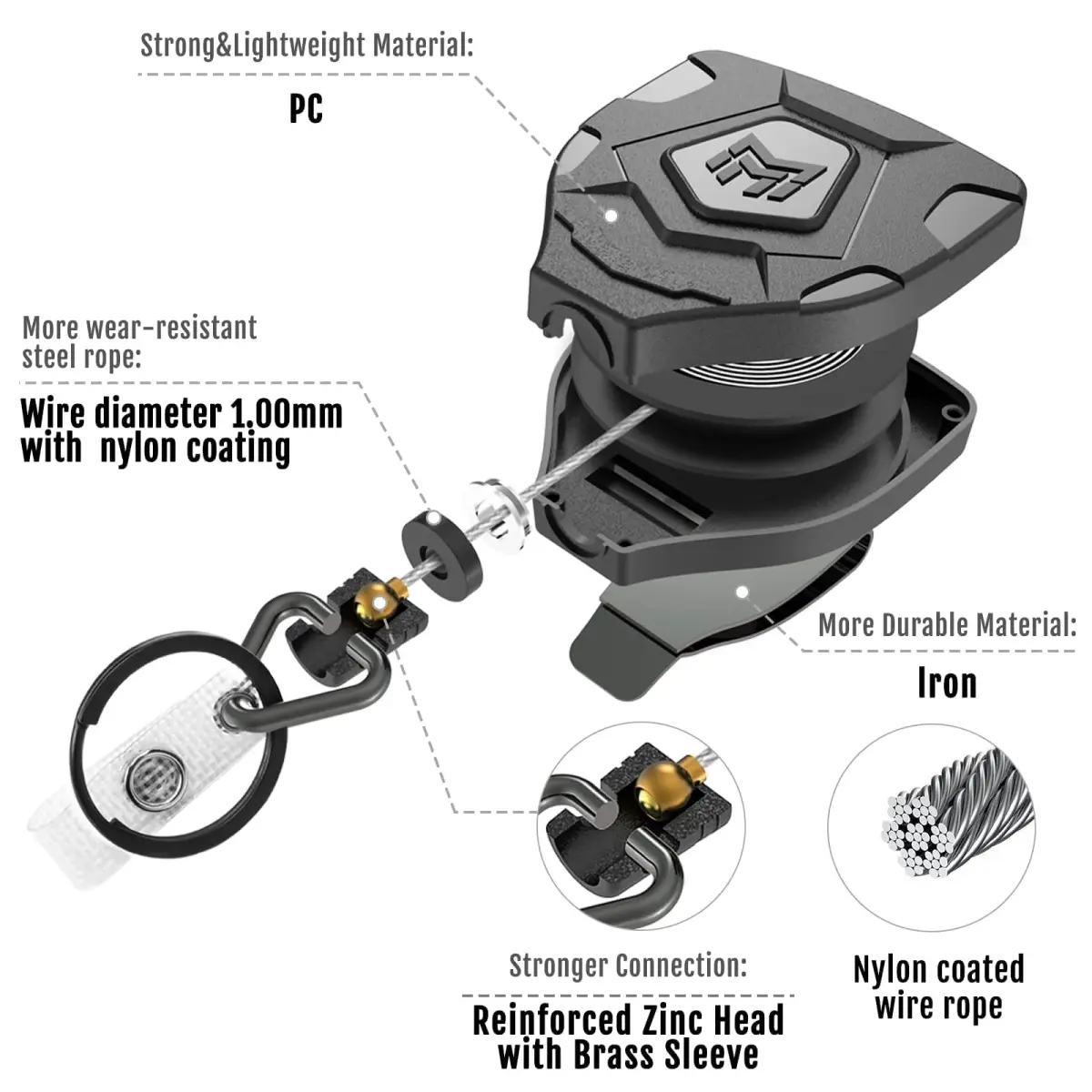 MNGARISTA Heavy Duty Retractable Badge Reel with Carabiner & Key Ring, 9cm (3.5") | Strong 8 oz Pull Force - view 5