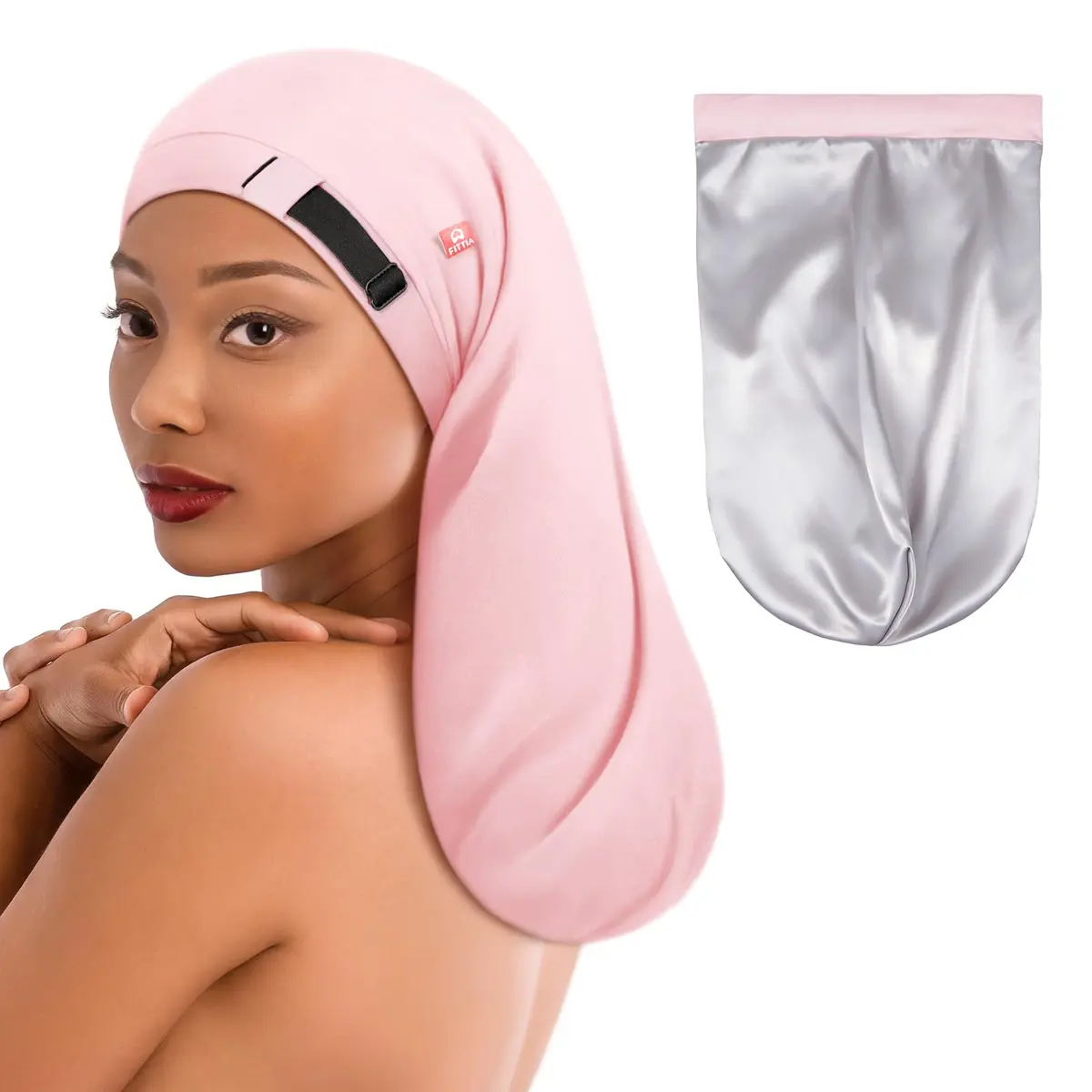 Fittia Long Satin Hair Bonnet for Locs, Dreadlocks & Braids | Adjustable XL Beanie for Women’s Hair Sleep - main product image