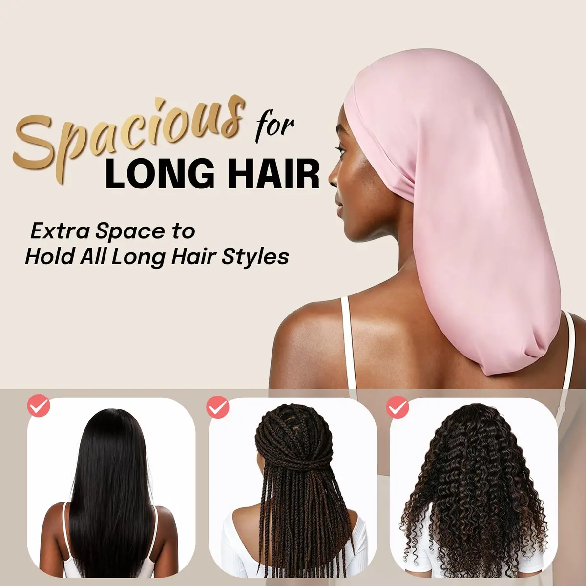 Fittia Long Satin Hair Bonnet for Locs, Dreadlocks & Braids | Adjustable XL Beanie for Women’s Hair Sleep - view 3