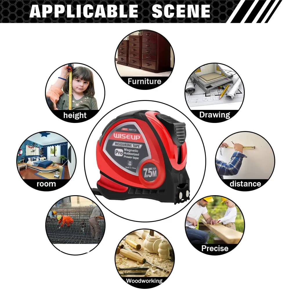 WISEUP Industrial Magnetic Tape Measure with Fractions 1/8 and Metric | Self-locking, Accurate, Durable (70-120 chars) - view 6