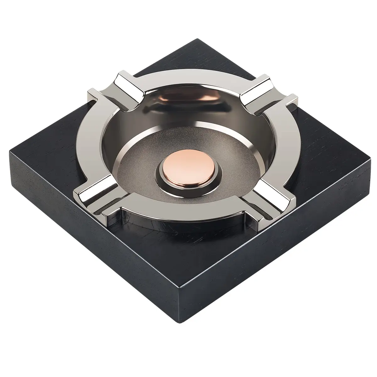 OILP Cigar Ashtray with Solid Wood Base & Metal Tray | Modern Black Design for Home/Office - main product image