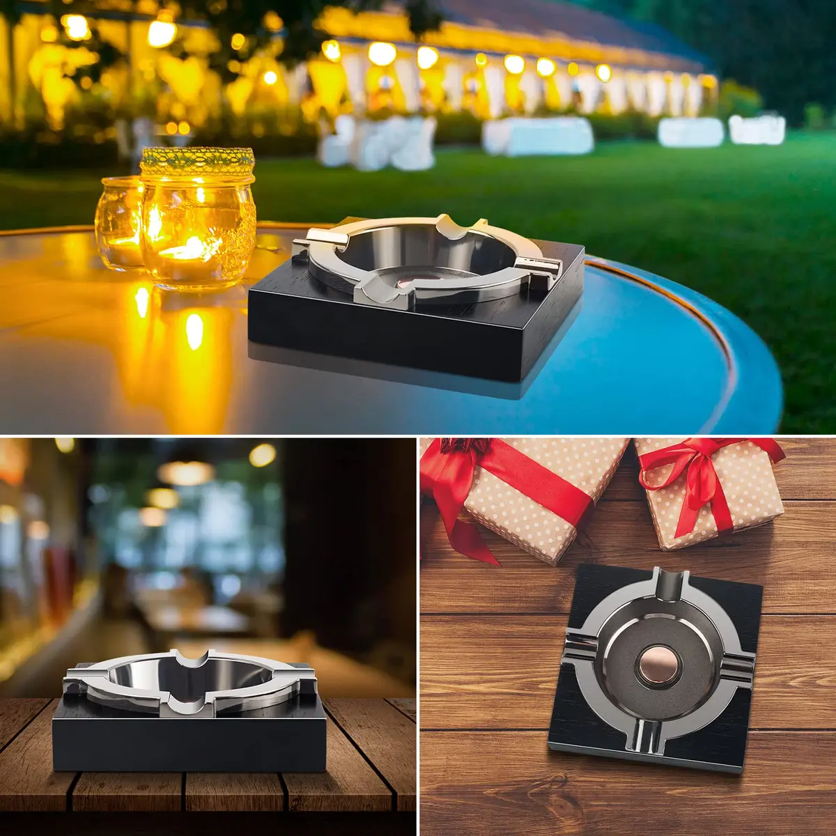 OILP Cigar Ashtray with Solid Wood Base & Metal Tray | Modern Black Design for Home/Office - view 6