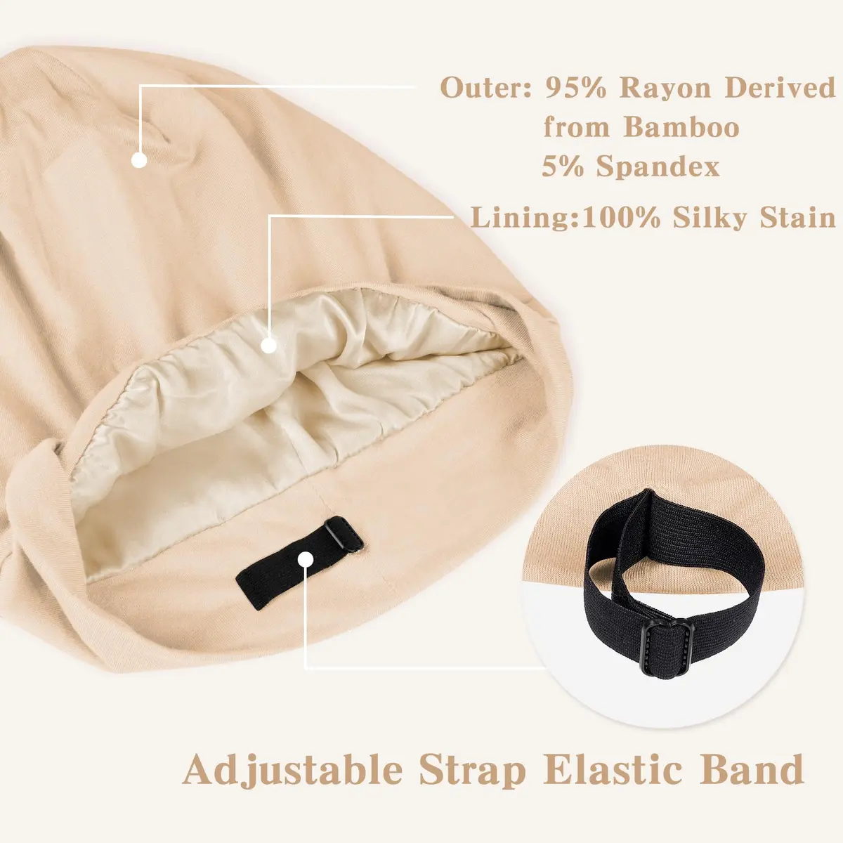 Fittia Satin Lined Sleep Bonnet, Adjustable Non-Slip Cap for Locs, Medium | Silky Satin, Adjustable Fit for All Hair Types - view 4