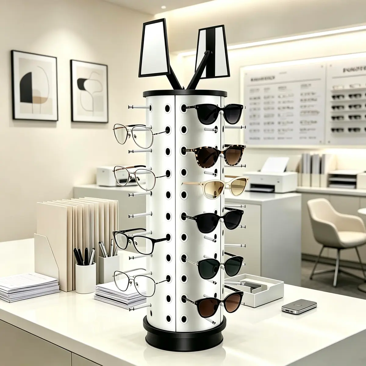 kunghei 360°Spinner Sunglasses Organizer Glasses Holder Display Rack | Rotating Eyewear Stand with Mirrors (38.99 USD) - view 6