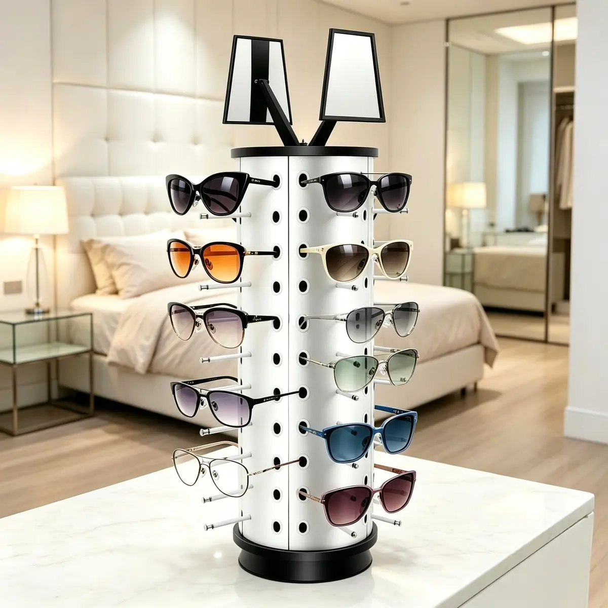 kunghei 360°Spinner Sunglasses Organizer Glasses Holder Display Rack | Rotating Eyewear Stand with Mirrors (38.99 USD) - view 7