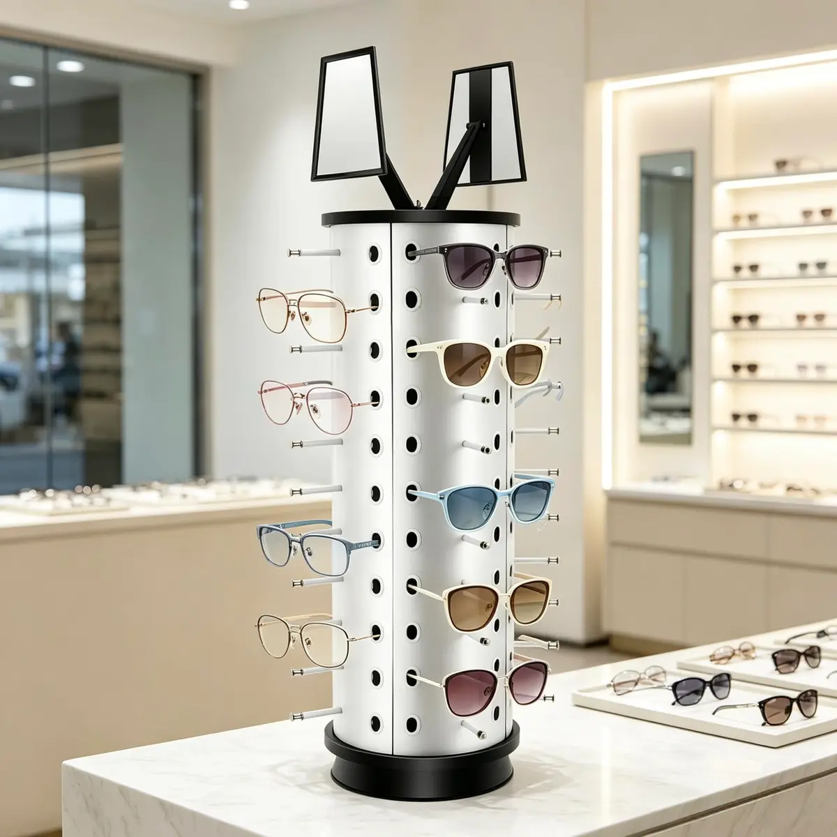 kunghei 360°Spinner Sunglasses Organizer Glasses Holder Display Rack | Rotating Eyewear Stand with Mirrors (38.99 USD) - view 3