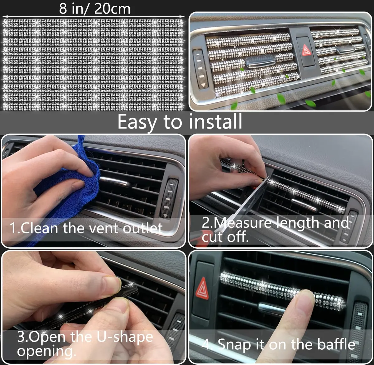 NBTEPEM 27 pcs Bling Car Accessories Set for Women, Silver Diamond | Universal Fit, Luxury Rhinestones, Easy Install - view 6