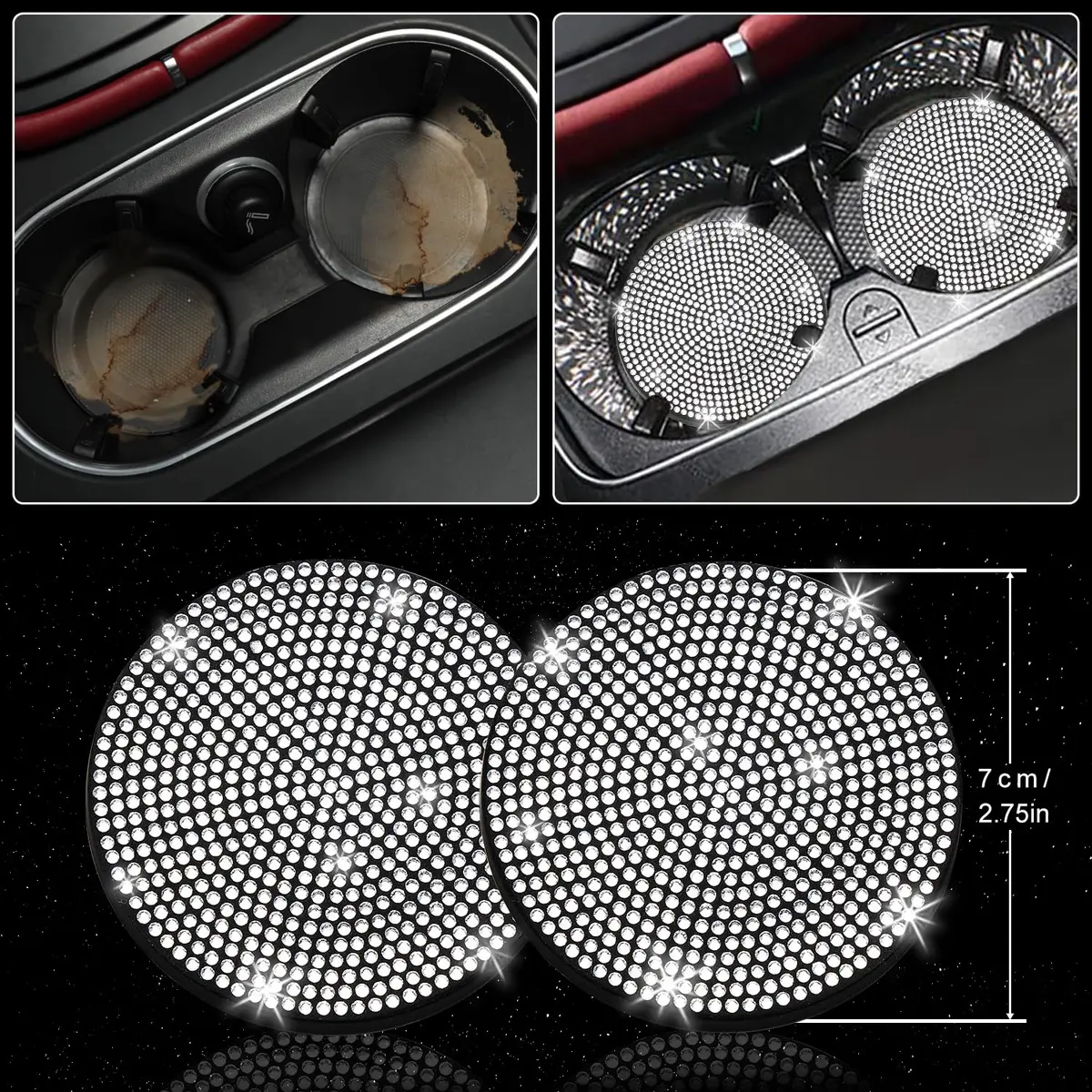 NBTEPEM 27 pcs Bling Car Accessories Set for Women, Silver Diamond | Universal Fit, Luxury Rhinestones, Easy Install - view 7