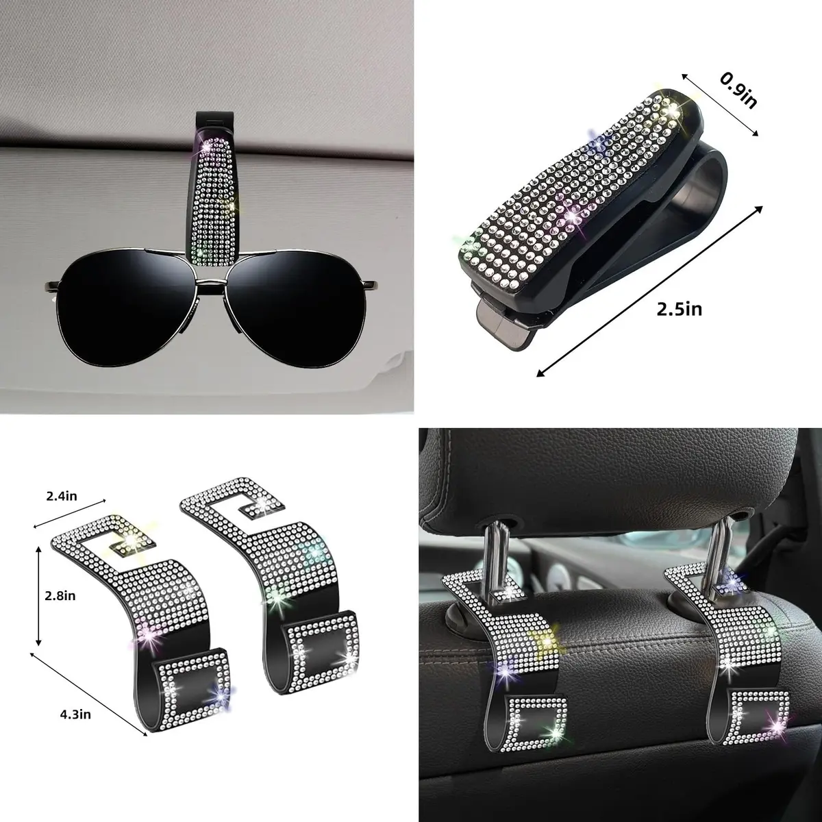 NBTEPEM 27 pcs Bling Car Accessories Set for Women, Silver Diamond | Universal Fit, Luxury Rhinestones, Easy Install - view 9