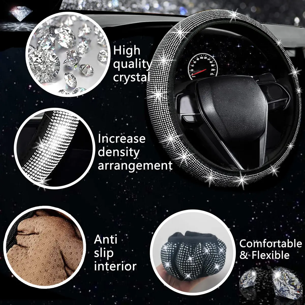 NBTEPEM 27 pcs Bling Car Accessories Set for Women, Silver Diamond | Universal Fit, Luxury Rhinestones, Easy Install - view 3