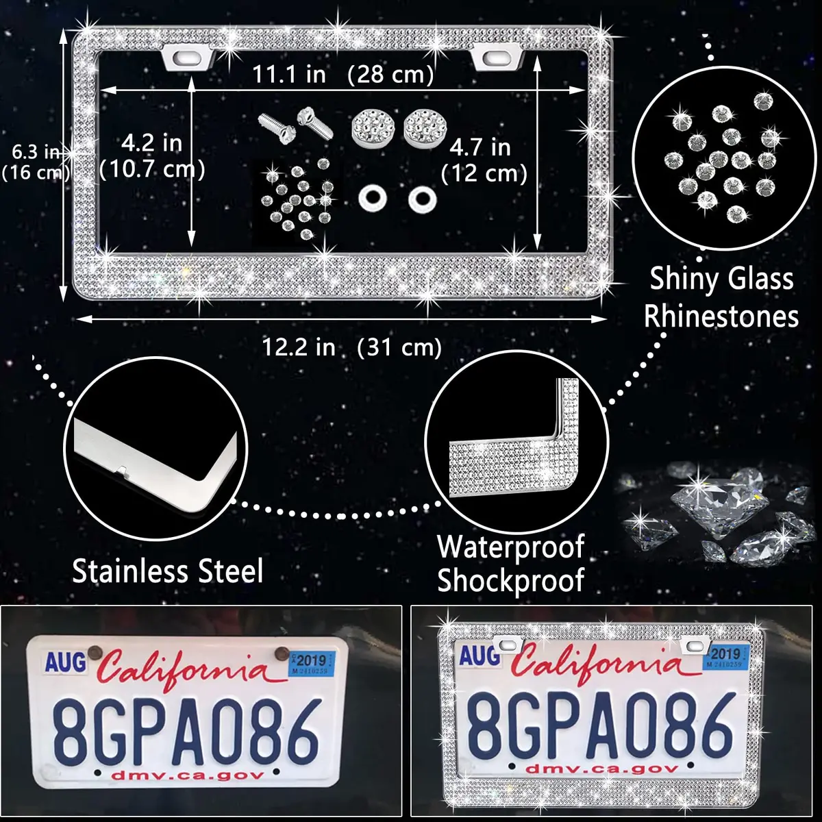 NBTEPEM 27 pcs Bling Car Accessories Set for Women, Silver Diamond | Universal Fit, Luxury Rhinestones, Easy Install - view 4