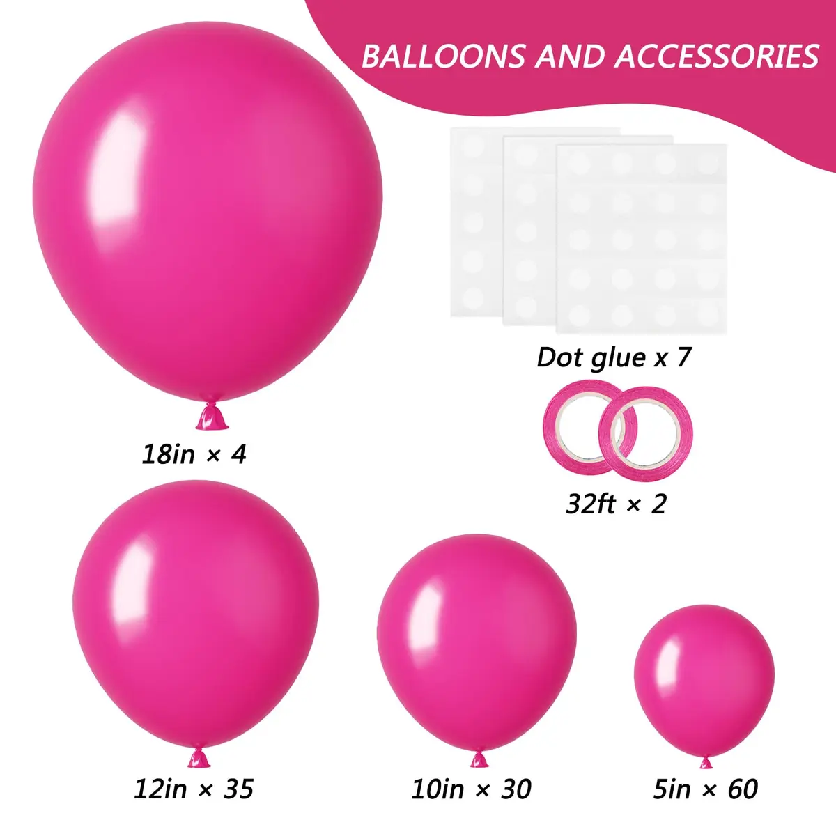 RUBFAC Hot Pink Balloon Arch Kit 129pcs | Assorted Colors for Party Decorations - view 2