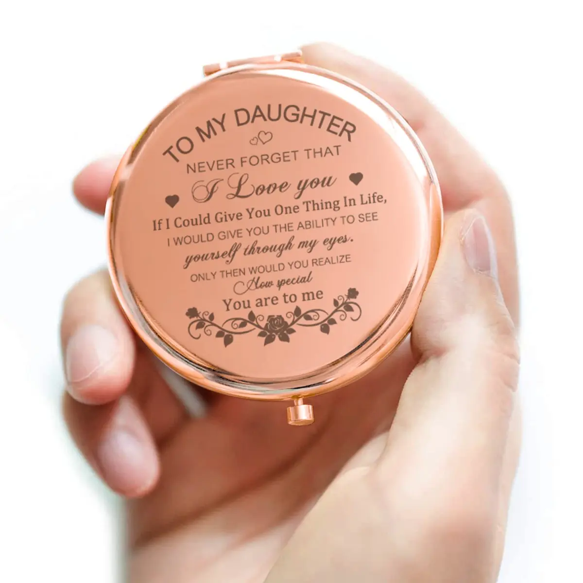 GAOLZIUY Rose Gold Daughter Compact Mirror | 7.49cm (2.95in) Diameter - view 8