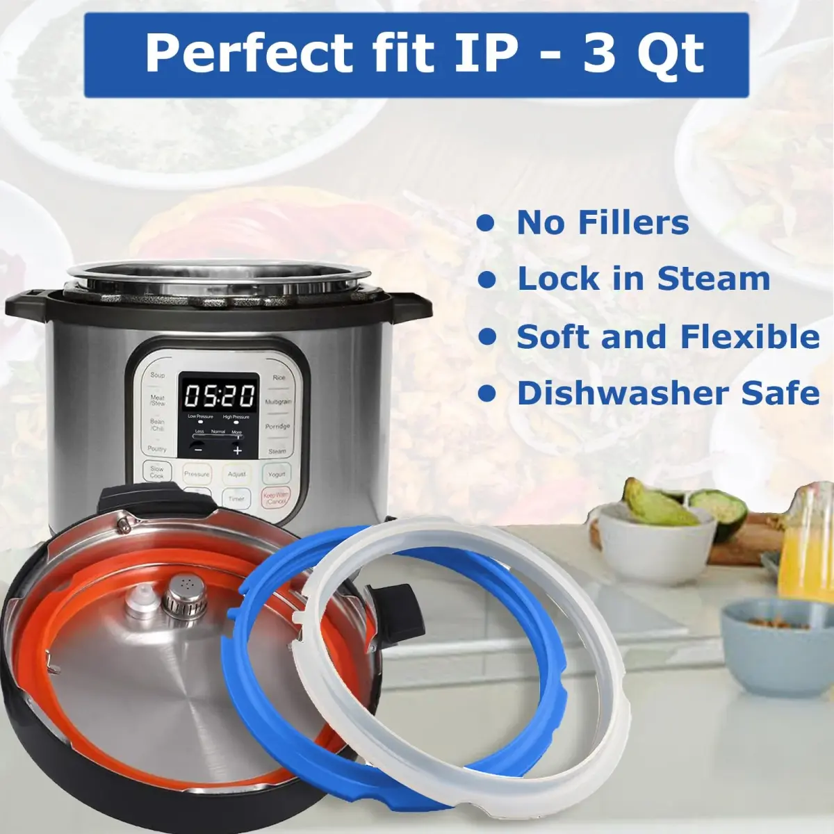 Fuator 3Qt Instant Pot Sealing Ring & Float Valve Caps | 3 Pack Clear, Red, Blue - view 3