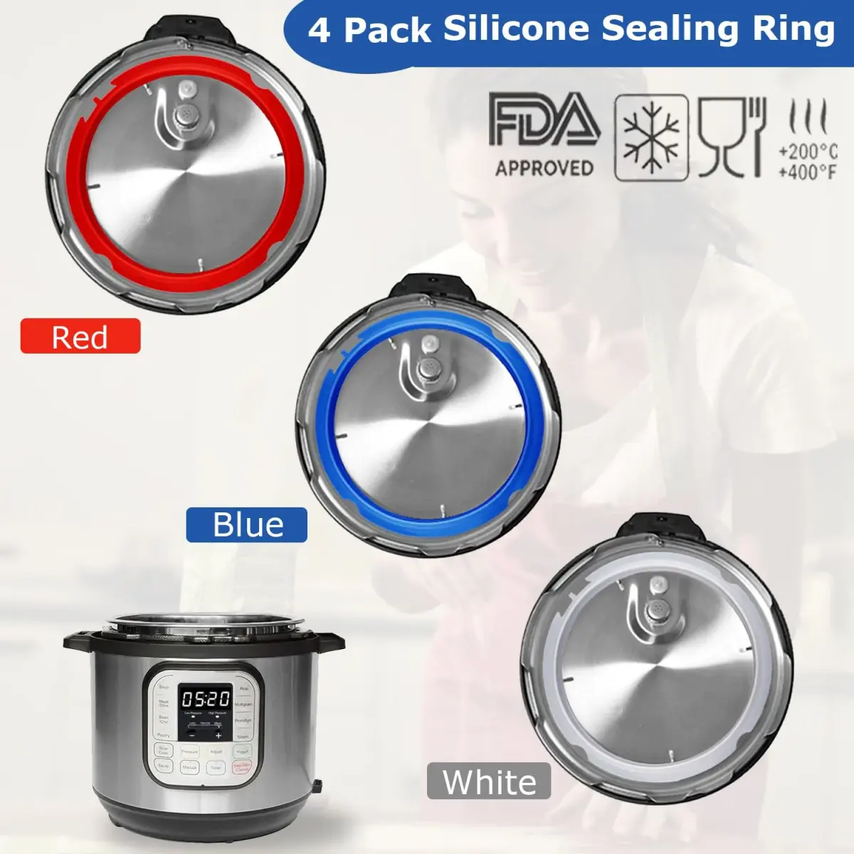 Fuator 3Qt Instant Pot Sealing Ring & Float Valve Caps | 3 Pack Clear, Red, Blue - view 4