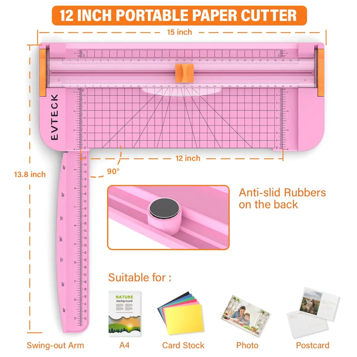 Evteck A4 Paper Cutter Slider Trimmer Pink 38.7cm (15.2in) | Cuts Smooth, Sharp Lines - view 3