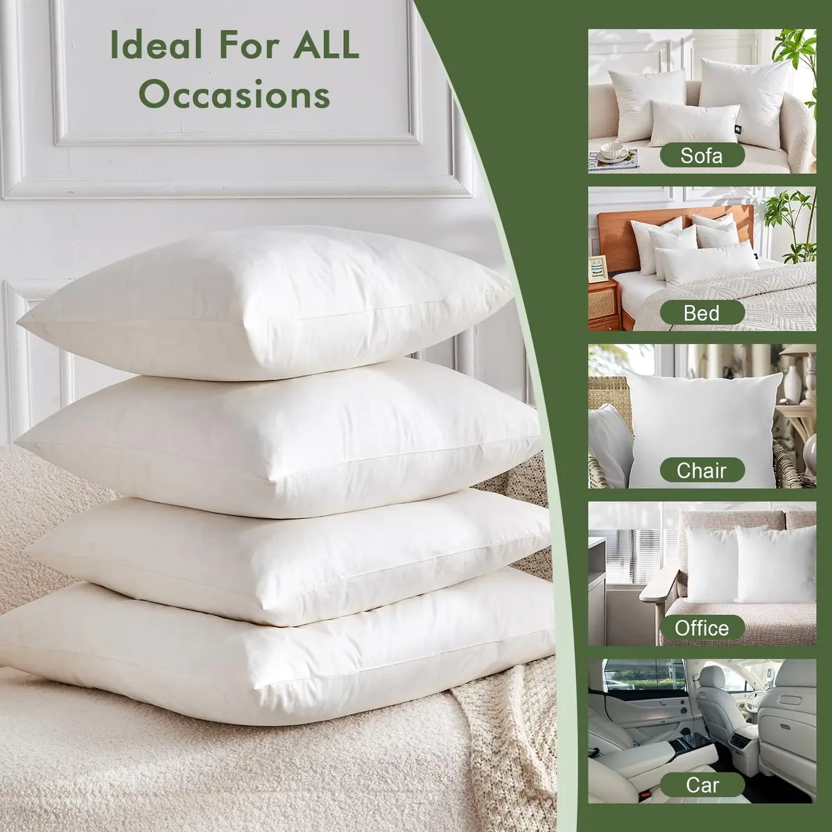 TOPGREEN Pillow Inserts 16x16 | Down & Feather Loft, Pack of 2, White - view 8