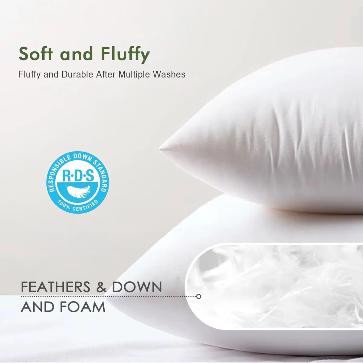 TOPGREEN Feather Down Throw Pillow Inserts 20 x 20 | Organic Cotton, Soft & Lofty (White) - view 5
