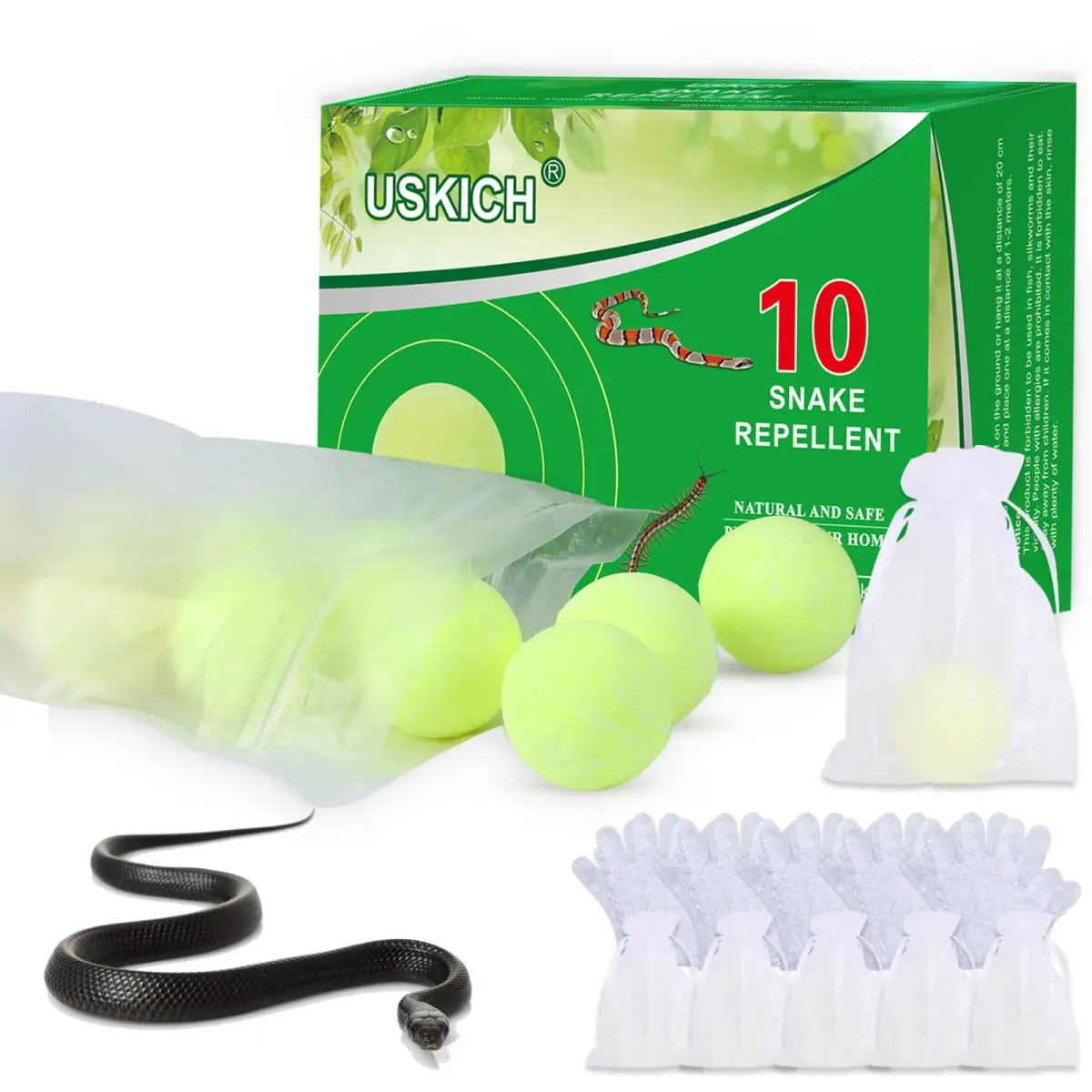 USKICH Natural Snake Repellent Balls 10 Pack | Repels Snakes, Rats & Pests Outdoors - main product image