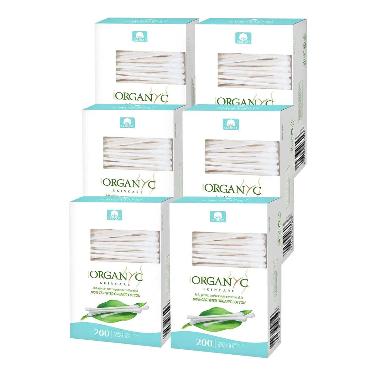 Organyc Certified Organic Cotton Swabs 1200 Count (6 Pack) | GOTS Certified Pure Cotton - main product image