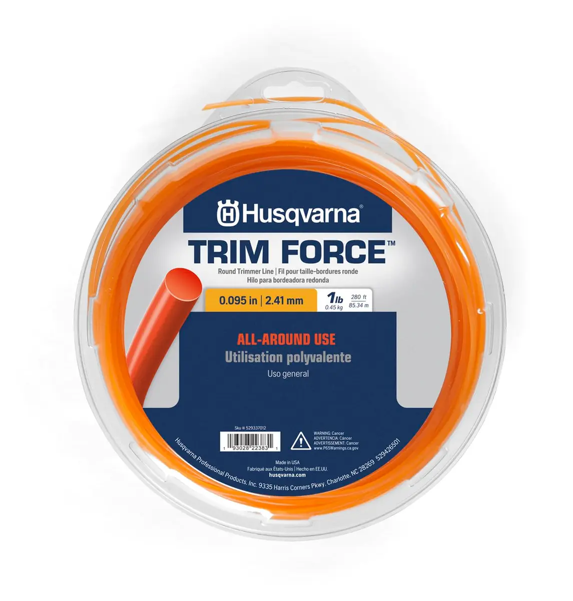 Husqvarna Trim Force .095 Inch String Trimmer Line, 1-Pound, 280-Foot Spool | Durable & Efficient for Light to Moderate Grass - main product image