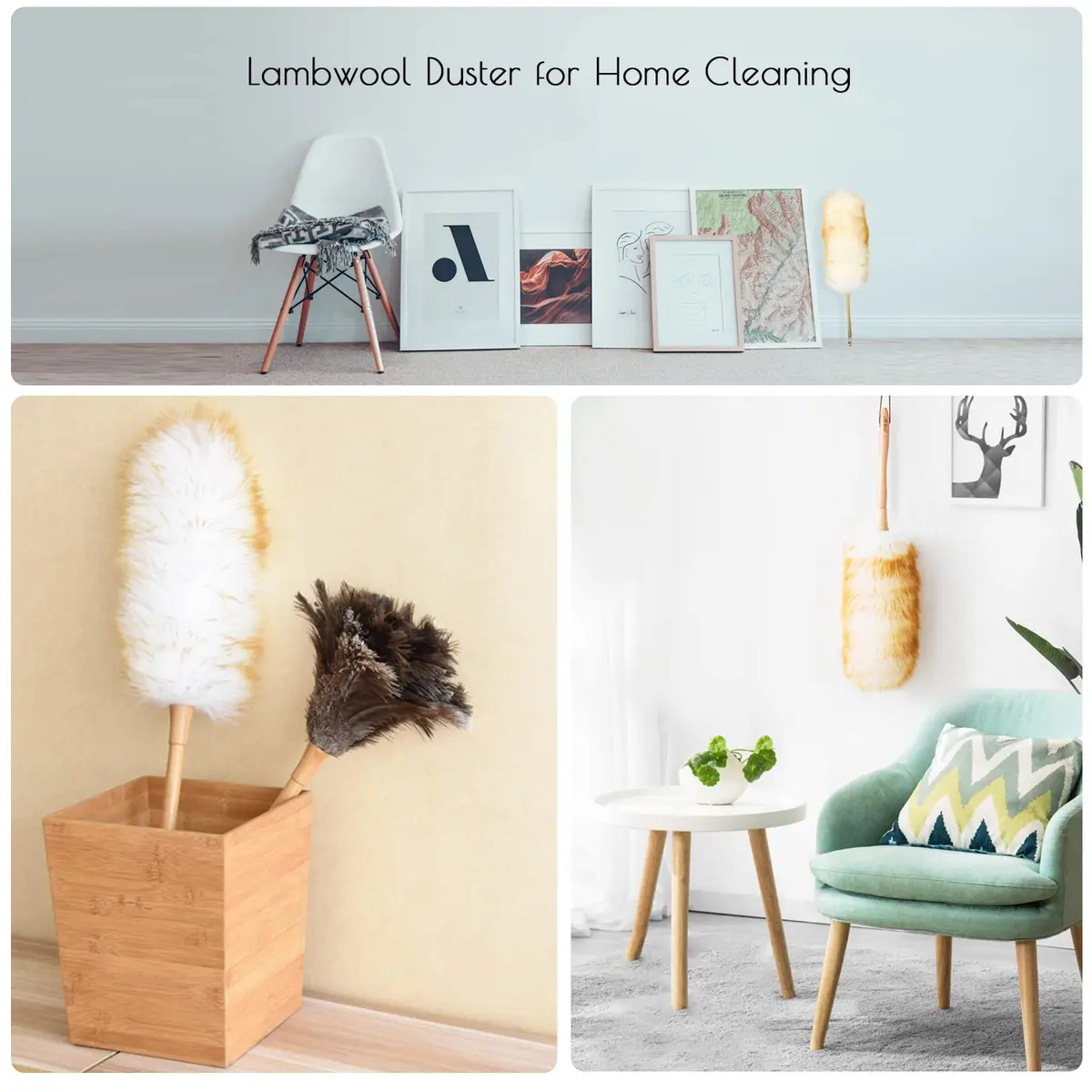 iHUFeather Lambswool Duster 14'' Length Solid Wooden Handle Leather Hang Strap for Cleaning Ceiling Fans Window Blinds Computer Furniture Figurines TV | Soft Lamb Wool Dusting Tool - view 5