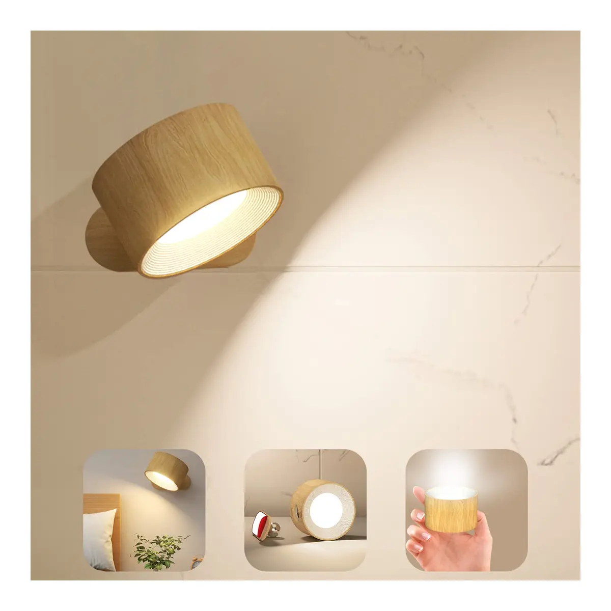 Koopala LED Sconces Wall Mounted Lamps with Rechargeable Battery, 3 Color Temps & Brightness, 360° Rotation, Cordless Bedside Light - main product image
