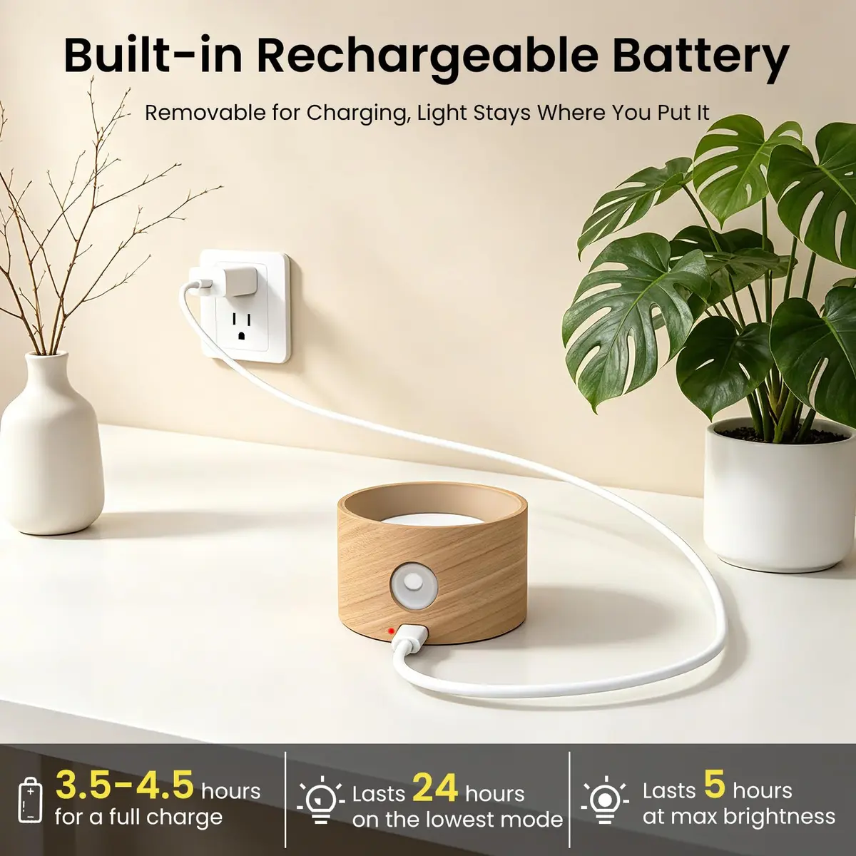 Koopala LED Sconces Wall Mounted Lamps with Rechargeable Battery, 3 Color Temps & Brightness, 360° Rotation, Cordless Bedside Light - view 5